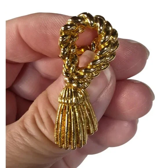 2 PRs Vintage Gold-Tone Rope & Tassel Clip-On Earrings With Adjustable Screw Bac - Picture 3 of 4